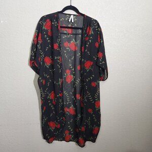 Live 4 Truth Sheer Black Kimono Red Rose Floral Print XL Boho Fairy Whimsigoth